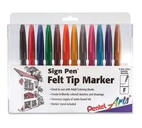 Pentel S520, surtido variado de rotuladores de punta de fibra de colores (plumín de 2 mm, 1 mm de ancho de línea, 12 bolígrafos, color negro, rojo, azul, verde, marrón, naranja, amarillo, gris, rosa, azul cielo, violeta y amarillo oscuro)