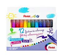 Pentel SCS3E - Rotuladores para colorear con tinta ultrafina y punta ancha, 12 colores surtidos