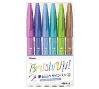 Pentel SES15C-6STC Brush Touch Sign Pen, juego de 6 colores, C