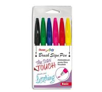 Pentel SES15C - Bolígrafo Brush Sign Pen, 6 Unidades, Multicolor