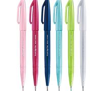 Pentel SES15C Brush Sign Pen - Marcador de punta de fibra flexible, paquete de 6 colores