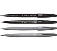 Pentel Sign Pen Brush "Touch" - Juego de 4 rotuladores con punta tipo pincel (2 negros y 2 grises