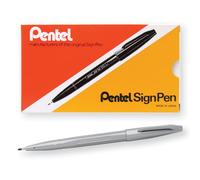 Pentel Sign Pen Fiber-Tipped Pen Gray Ink Box of 12 (S520-N)