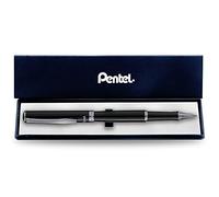 Pentel Sterling - Bolígrafo de tinta de gel líquido de, punta media de 0,7 mm, cuerpo negro, tinta negra, 1 caja de regalo incluida