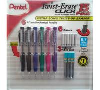 Pentel Twist Erase Click Contiene 6 l?pices autom?ticos de 0,7 mm, 6 recambios de borrador extra largos y 3 tubos de 12 minas de 1 lb