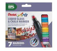 Pentel Wet Erase - Juego de rotuladores para pizarra (7 unidades, tamaño grande, trazo rectangular), varios colores