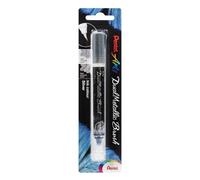 Pentel XGFH-DZX Dual Metallic Brush - Rotulador de pincel relleno de tinta líquida con purpurina cambiante y fibras de nailon; la pintura brilla en distintos colores dependiendo del color del papel sobre el que se aplica. Fibras de trazo fino a ancho, plata/plata metalizado, 1 unidad en blíster