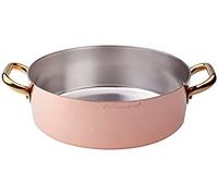 Pentole Agnelli ALCU10624 Cacerola baja en cobre con 2 asas de latón, cobre liso estañado a mano, 24 cm
