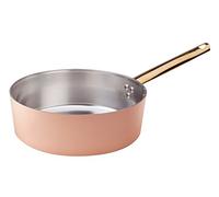 Pentole Agnelli ALCU10720 Cacerola baja en cobre con mango de latón, cobre liso estañado a mano, 20 cm