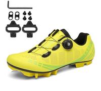PENXZT Zapatilla de Ciclismo Hombre, Moda Exterior Zapatillas De Montaña Compatible con SPD Pedales de 2 Tornillos Zapatillas de MTB Respirables Antideslizantes,Amarillo,47 EU