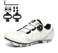 PENXZT Zapatilla de Ciclismo Hombre, Moda Exterior Zapatillas De Montaña Compatible con SPD Pedales de 2 Tornillos Zapatillas de MTB Respirables Antideslizantes,Blanco,46 EU