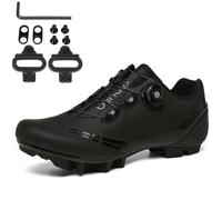 PENXZT Zapatilla de Ciclismo Hombre, Moda Exterior Zapatillas De Montaña Compatible con SPD Pedales de 2 Tornillos Zapatillas de MTB Respirables Antideslizantes,Negro,46 EU