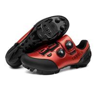 PENXZT Zapatilla de Ciclismo Hombre, Zapatos Bicicleta de Carretera Montaña Compatibles con SPD Lock System Adulto Respirables Bicicleta,Rojo,45 EU
