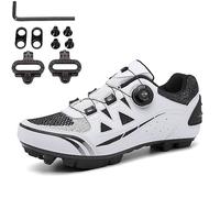 PENXZT Zapatilla de Ciclismo Hombre Zapatos Bicicleta de Carretera MTB, Compatible con Pedales Shimano SPD 2 Pernos con Tacos Zapatillas De Ciclismo con Plantillas Amortiguadoras,Blanco,43 EU