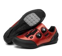 PENXZT Zapatillas Ciclismo Hombre y Mujer Moda, Sin Sistema Sloqueo con Suela de Goma, Zapatos de Ciclismo Unisex Adulto Respirables,Rojo,45 EU