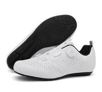 PENXZT Zapatillas Ciclismo Sin Calas Hombre Mujer, Antideslizantes Zapatos Bicicleta de Carretera Montaña con Suela de Goma,Blanca,41 EU