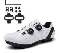 PENXZT Zapatillas de Ciclismo MTB para Hombre, Zapatos para Bicicleta compatibles con Pedales SPD 2 Pernos con Tacos, Zapatillas Bicicleta de Montaña Unisex Adulto Respirables,Blanco,42 EU