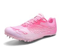 PENXZT Zapatos Atletismo para Hombre y Mujer Ligeros y Transpirables con Clavos Antideslizantes Zapatillas de Entrenamiento para Carreras de Larga Distancia,Rosado,35 EU