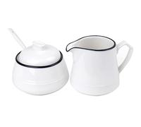 Peohud Juego de 3 creamer y azúcar de porcelana, juego de servir café con jarra de crema, cuchara de café, azucarero con tapa y cuchara, tarro de azúcar para té de la tarde, blanco