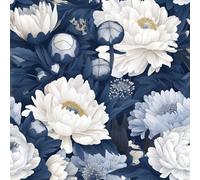 Peonía azul vintage Papel tapiz despegable y adhesivo 45cm x 600cm , Crisantemo floral bohemio Papel de contacto autoadhesivo, revestimiento de pared para la decoración de encimeras de gabinetes de do