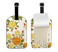 Peonía de flor amarilla,Etiquetas de equipaje de cuero sintético con nombre, etiquetas de viaje duraderas, 2 unidades