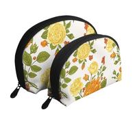 Peonía Flor Amarilla, Bolsa de Maquillaje de Concha, Monedero pequeño para Mujer, Bolsa de artículos de tocador, Bolsa de cosméticos, 2 Piezas