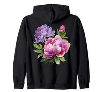 Peonía Flores Acuarela Lavanda Peonías Púrpura Peonía Rosa Sudadera con Capucha