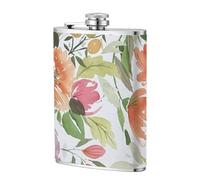 Peonía melocotón,Frasco de acero inoxidable 304 de 8 oz con funda de cuero sintético, frasco de bolsillo para licor plano para exteriores