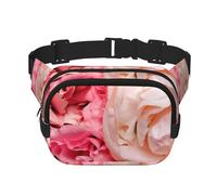 Peonía,Riñonera Cuadrada de Doble Capa, Bolso de Viaje, Bolso Informal para el Pecho.