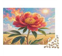 Peonía Rompecabezas DIY de Papel Premium de peonía roja con Cielo ardiente, Estimulante Mental, Regalo de calcetín 52x38cm/1000 Piezas