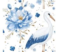 Peonía vintage floral Papel tapiz despegable y adhesivo 45cm x 600cm , Flores azules de grulla Papel de contacto autoadhesivo, revestimiento de pared para la decoración de encimeras de gabinetes de do