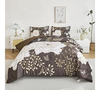 Peonías Blancas Doradas Funda Nórdica Cama 105 Juego Reversible Microfibra Juegos Cama Estilo de Lujo Ligero Funda Edredon 180×220 y 2 Fundas 50x75 con Cremallera Apto Hombres y Mujeres HP964