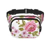 Peonías de Color Rosa Paja,Riñonera Cuadrada de Doble Capa, Bolso de Viaje, Bolso Informal para el Pecho.