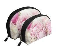 peonías en Blanco, Bolsa de Maquillaje de Concha, Monedero pequeño para Mujer, Bolsa de artículos de tocador, Bolsa de cosméticos, 2 Piezas