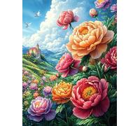 Peonías en Pradera Florida Puzzles 500 Piezas Maquetas Educativas Detalladas Animales Salvajes y domésticos Rompecabezas para Familia Construir DIY Aliviar Estrés Decoración Hogar 500 PCS