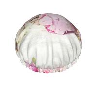 Peonías sobre blanco,Gorro de ducha, gorro de noche, gorro de baño elástico impermeable de doble capa, reutilizable para el cabello.