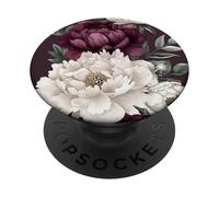 Peonías Vintage de Acuarela en Blanco y Burdeos PopSockets PopGrip Adhesivo
