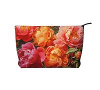 Peonies in Full Bloom - Bolsa de cosméticos de pana estampada de gran capacidad, impermeable, bolsa de almacenamiento de artículos de tocador de viaje, Black, Talla única