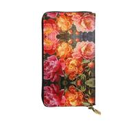Peonies in Full Bloom - Cartera larga de piel con estampado de flores (7.5 x 4.1 pulgadas), compartimento multifunción extragrande, gran regalo