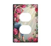 Peonies - Placa de pared dúplex con diseño floral de hojas de melocotón primaveral, tamaño estándar, doble toma de corriente para el hogar, sala de estar, decoración de apartamento nuevo