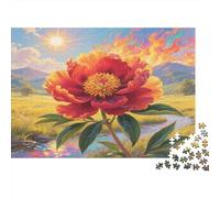 Peony Adult Challenging Puzzle Games Red Peony in Field for Women, Gifts for Men Age 14 Years Up 70x50cm/1000pcs