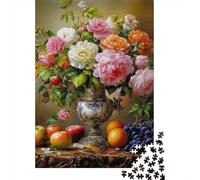 Peony Fruit Vase Rompecabezas para Adultos Classic Still Life 1000 Piezas Papel Reciclado para Adultos Rompecabezas para Adultos Juego Educativo Y Desafiante 38x26cm/1000pcs