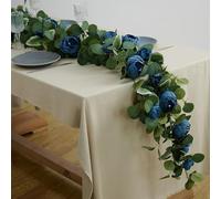 Peony Garland, 1,7 m/5,6 FT Artificial Green Plants with Navy Blue Peony, Peony Eucalyptus Vine for Wedding Party Home Table Runner Decor