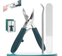Peony Nail Clippers, Eagle Beak Angled-Nail-Clipper 3-Piece Set,Funnel nail Trimmer with File,Heavy Duty Toe clipper for Thick Nails Seniors,for Manicure (Green)