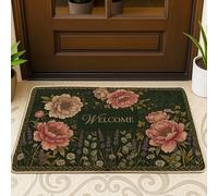 Peony - Tapete para puerta de bienvenida, floral, tradicional, lavanda, crisantemo, verde primavera, antideslizante, para entrada de suciedad, decoración al aire última intervensión, para puerta