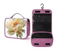 Peony with Soft Golden Shimmer - Neceser de viaje para mujer, organizador de maquillaje colgante con gancho para champú