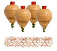Peonza Madera para Niños, 4 Trompos y Cuerdas, Punta Redonda | Elaboración artesanal en España para juego tradicional, Varias Opciones de Packs