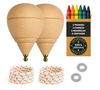 Peonza Madera para Niños, Pack 2 Trompos + 6 Ceras + 2 Arandelas | Con Punta Redonda, hecho a mano en España.