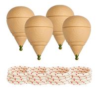 Peonza Madera para Niños, Pack de 4 Trompos y Cuerdas, Punta Redonda | Elaboración artesanal en España para juego tradicional, Varias Opciones de Packsedonda