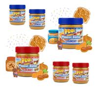 PEO's 6 x 340 g Mantequilla de maní crujiente y cremosa, 3 unidades cada una, paquete de ahorro de mantequilla de cacahuete natural - Finamente tostada Extra Smooth y 90% de cacahuetes con sabor